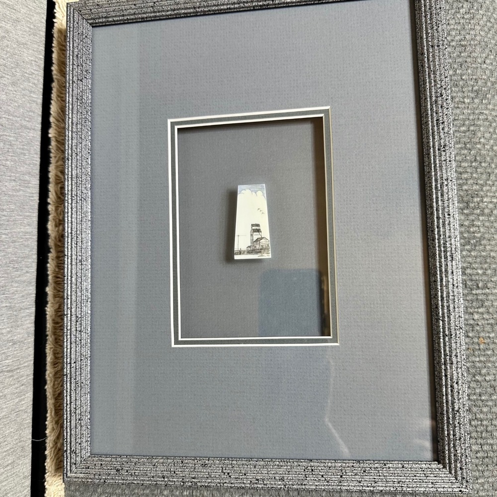 VTG 1995 David Goldsmith Scrimshaw Art Grain Elevator Sign Framed Mini Piano Key - Picture 2 of 9